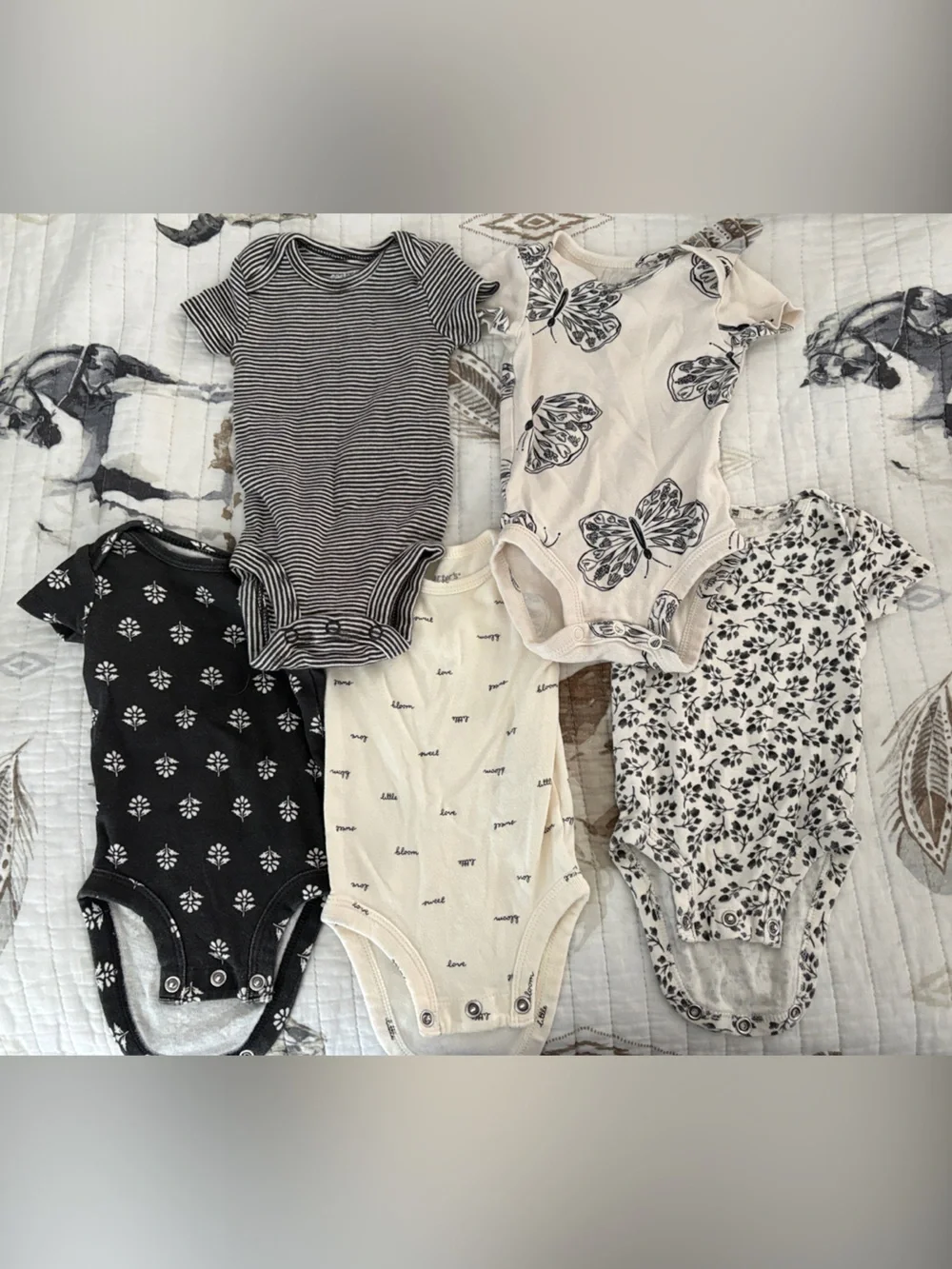 Neutral Baby Onesie Bundle - Black, Cream, Ivory Patterns